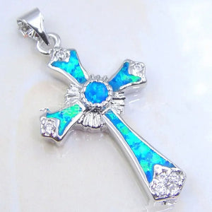 Sterling Silver Blue Opal White Opal Opal Lady Wedding Charm Jewelry Necklace