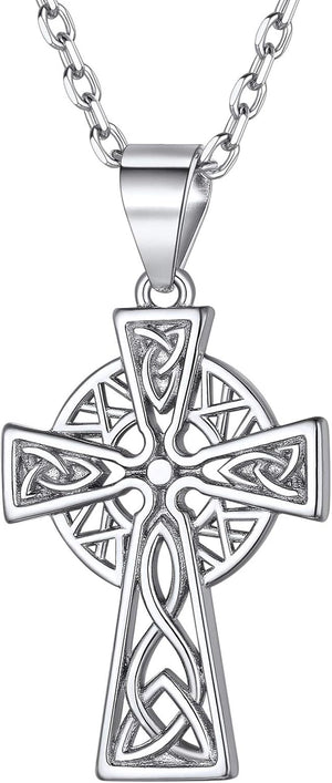 925 Sterling Silver Good Luck Irish Celtic Knot Necklaces Vintage Triangle/Cross/Round Pendant Necklaces Gift for Women