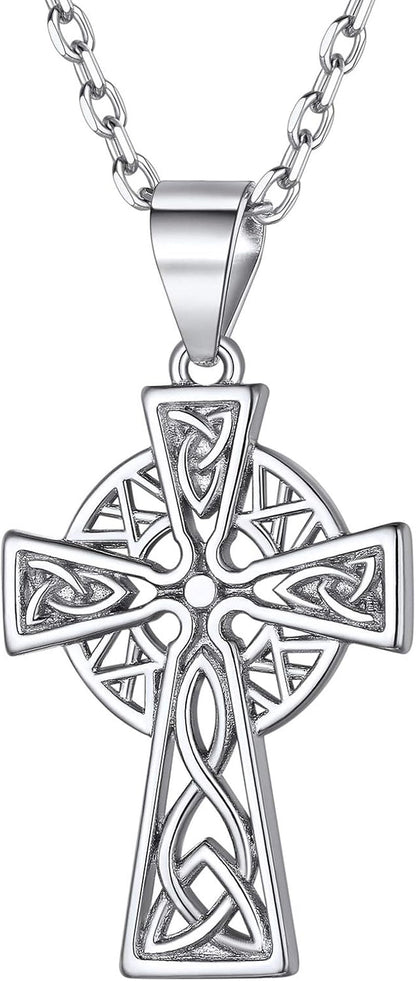 925 Sterling Silver Good Luck Irish Celtic Knot Necklaces Vintage Triangle/Cross/Round Pendant Necklaces Gift for Women