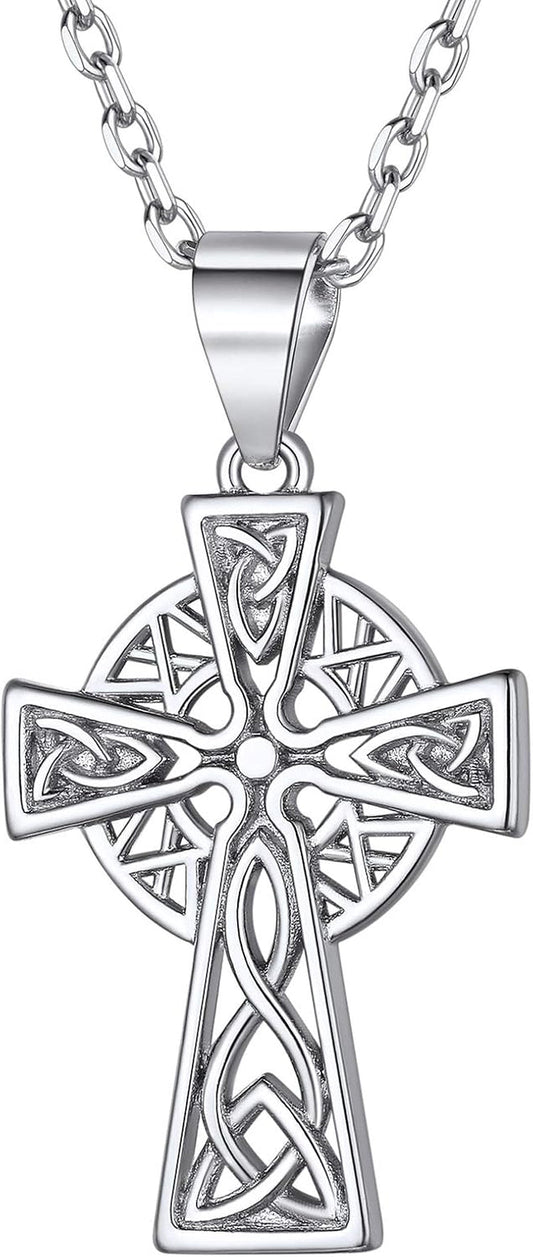 925 Sterling Silver Good Luck Irish Celtic Knot Necklaces Vintage Triangle/Cross/Round Pendant Necklaces Gift for Women