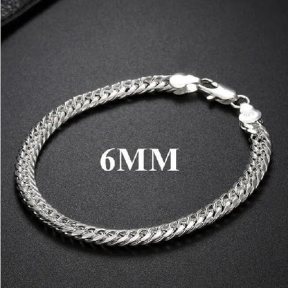 925 Sterling Silver 6MM/10MM Thick Tight Filled Heavy 925 Solid Silver Double Cuban Link Chain Necklace&Bracelet Fashion Jewelry Set(20/22/24 inches)for Women and Men