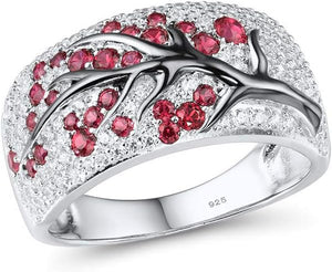 925 Sterling Silver Cherry Ring Cubic Zirconia Tree Branches Ring for Women