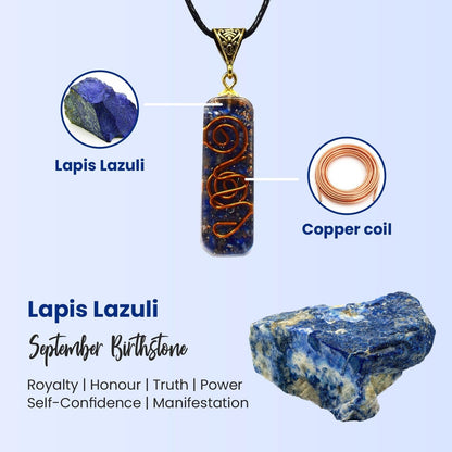 Lapis Lazuli Pipe Pendant, Lapis Lazuli Pendant Necklace Chakra Jewelry for Women & Men, Self-Healing Handmade Lapis Lazuli Crystal Gemstone Necklace for Reiki & Meditation