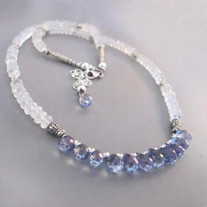 Rainbow Moonstone Mystic Topaz Necklace Sterling Silver DJStrang Blue Gemstone Bride Wedding Boho Shimmering Sundance Style