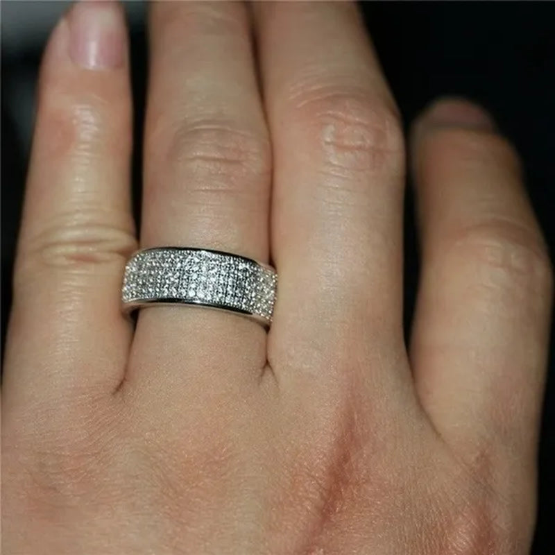 Sparkling 925 Solid Sterling Silver White Diamond Wedding Band Rings Engagement Anniversary Party Jewelry Size 5-12