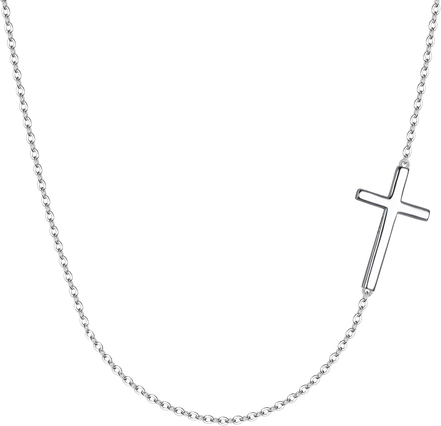 925 Sterling Silver Simple Sideways Cross Pendant Choker Necklace Birthday/Mothers Day/Valentines/Christmas Jewelry Gift for Women
