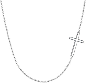 925 Sterling Silver Simple Sideways Cross Pendant Choker Necklace Birthday/Mothers Day/Valentines/Christmas Jewelry Gift for Women