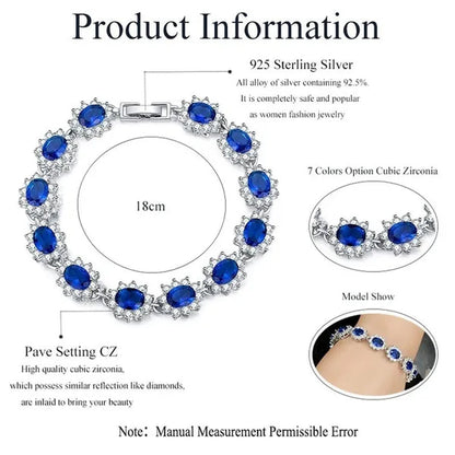 GLORIYA Summer New Bracelets Bangles for Women Red Cubic Zirconia Stone 925 Sterling Silver Plated Fashion Style Jewelry（Size :18 cm）