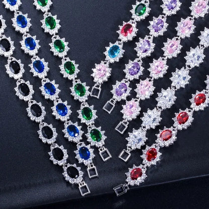 GLORIYA Summer New Bracelets Bangles for Women Red Cubic Zirconia Stone 925 Sterling Silver Plated Fashion Style Jewelry（Size :18 cm）