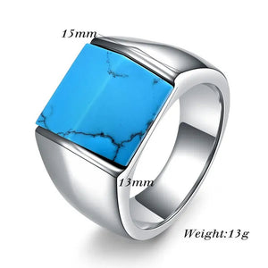 Vintage Men's Single Turquoise Ring Stainless Steel Personality Roof Shaped Gemstone Rings jewelry Gift for Business Elite Boyfriend Dad
