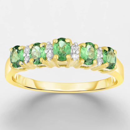 10K Yellow Gold Genuine Emerald 7/8 Ct with Diamonds Band Ring