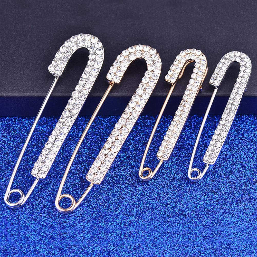 1 PCS 3 Inch Silver Rhinestone Inlaid Alloy Safety Brooch Pins Scarves Buckle Shawl Clip Jewelry Brooch DIY Accessories for Clothing Locking Ornament Fastening Embellish