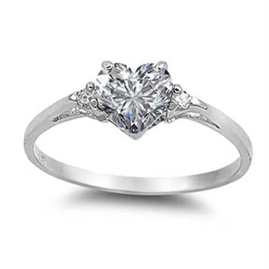 Women'S Fashion Silver Heart White Sapphire Promise Ring Wedding Rings for Women Size 6 7 8 9 10