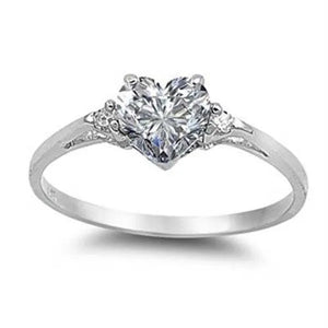 women's fashion silver Heart white sapphire Promise Ring  wedding rings for women size 6 7 8 9 10