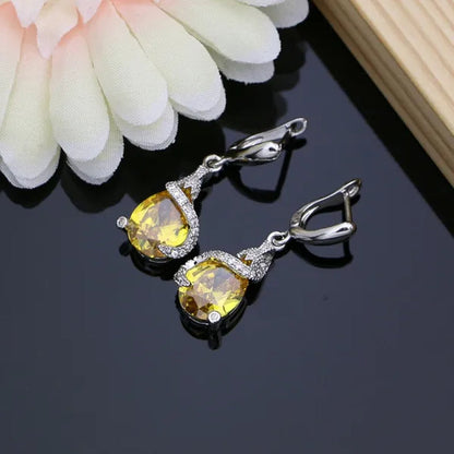 Drop 925 Sterling Silver Jewelry Sets Yellow Topaz for Bride Women Earring Rings Bracelet Fashion Decoration Wedding Jewelry
