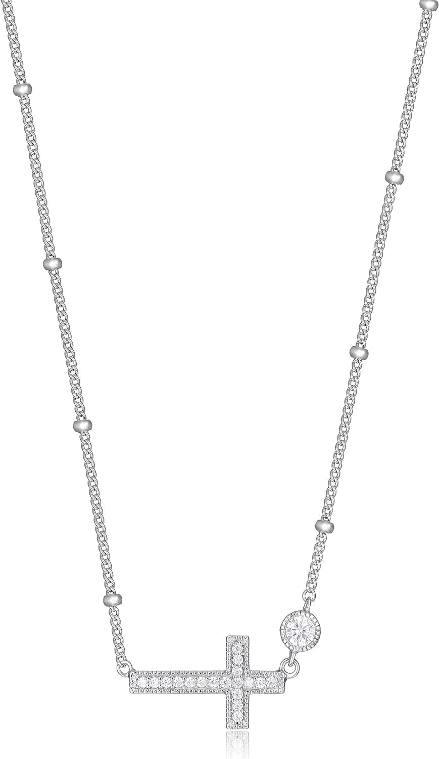 Sideways Cross Necklace for Women - Demi Fine Cubic Zirconia Pendant, 925 Sterling Silver Choker, Teens, Dainty Faith Jewelry, 12 to 16 Inch with Extender