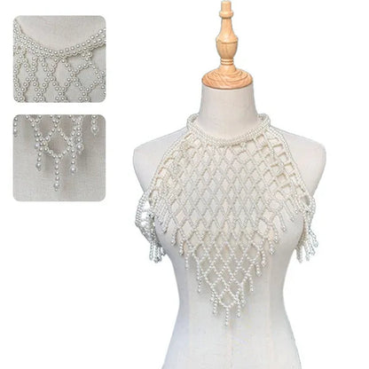 1pcs Women Blouse Elegant Faux Pearl Necklace Collar Detachable Beaded False Collars Apparel DIY Craft COC