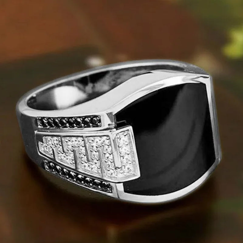 Business Men's Fashion Jewelry   Natural White Sapphire Black Diamond Ring Luxury Men's Engagement Wedding Ring Anniversary Business Banquet Party Jewelry Size US6-14