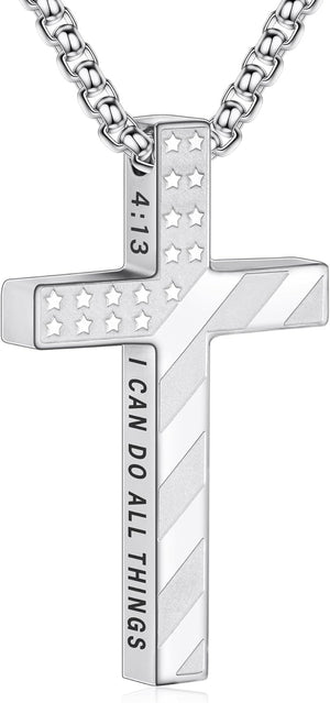Valentines Day Gifts for Him Cross Necklace for Men Boys, 316L Stainless Steel Chain Pendant Bible Verse Religious Christian Christmas Jewelry Gifts 22+2 Inches