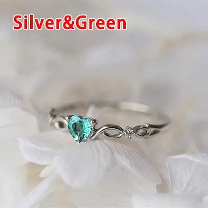 (6 Colors) Simple and Exquisite Women'S Gold -Plated Sky Blue Heart-Shaped Sapphire Diamond Fashion Ring Engagement Wedding Gift Birthday Party High Jewelry (Size 5-11)