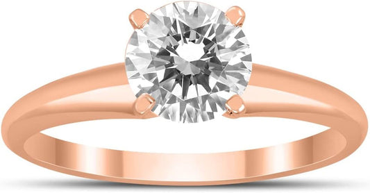 Certified 1 Carat Diamond Solitaire Ring Available in 14K White, Yellow and Rose Gold (J-K Color, I2-I3 Clarity)