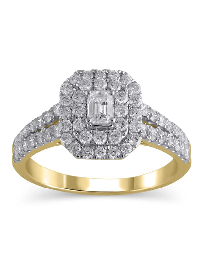 1 Carat T.W. (I2 Clarity, H-I Color)  Emerald Cut Diamond Engagement Ring in 10Kt Yellow Gold, Size 7