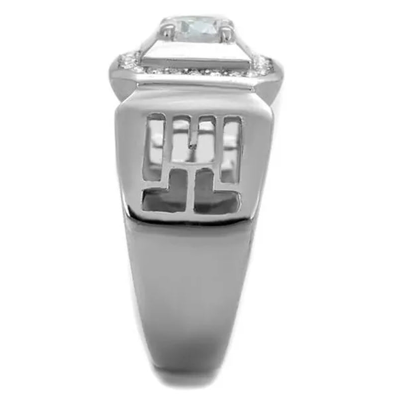 Men'S 1.10 Ct round Cut Simulated Diamond Silver Stainless Steel Ring Size 8-13