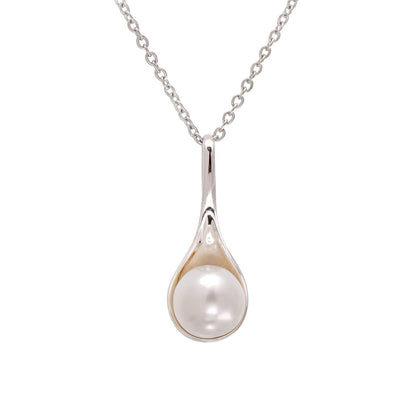 925 Sterling Silver Spoon Shape Cultured White Pearl Pendant Necklace for Women