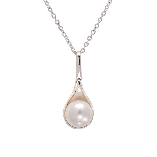 925 Sterling Silver Spoon Shape Cultured White Pearl Pendant Necklace for Women