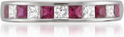 1/2 Carat Diamond,14K Gold Channel Set Princess-Cut Diamond Wedding Band (H-I, I1-I2) Real Diamond for Women Gift Box Included (Ruby & Blue Sapphire,White & Yellow Gold)