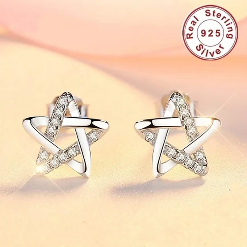 Mini Five-Pointed Star Stud Earrings for Women Silver Crystal Diamond Earrings for Gifts Fine Jewelry Brincos