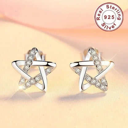 Mini Five-Pointed Star Stud Earrings for Women Silver Crystal Diamond Earrings for Gifts Fine Jewelry Brincos