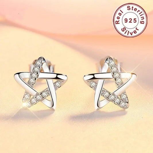 Mini Five-Pointed Star Stud Earrings for Women Silver Crystal Diamond Earrings for Gifts Fine Jewelry Brincos