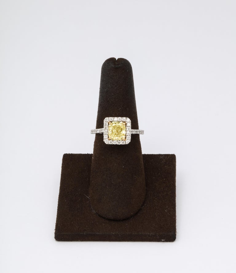GIA Certified 1.71 Carat Yellow Diamond Cushion Cut Platinum Ring