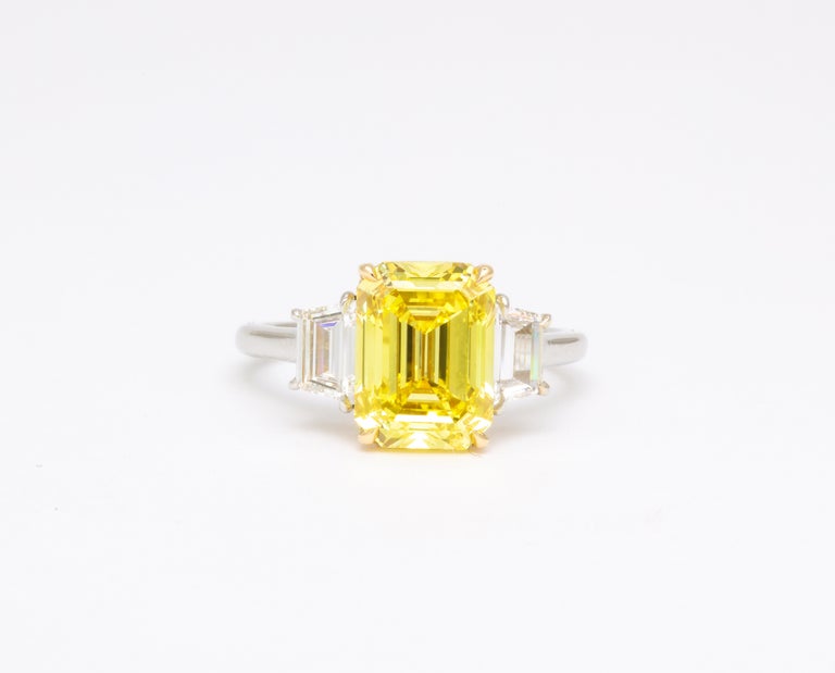 Fancy Vivid Yellow Emerald Cut 4.12 Carat Diamond Engagement Ring
