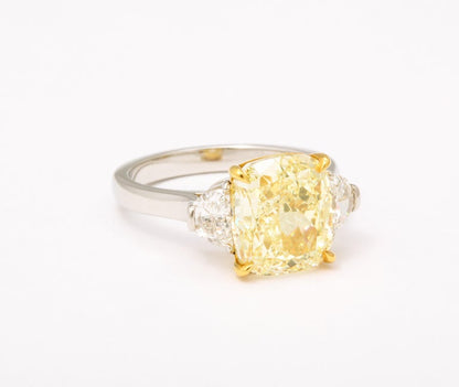 GIA Certified 5 Carat Fancy Light Yellow Cushion Cut Diamond Ring