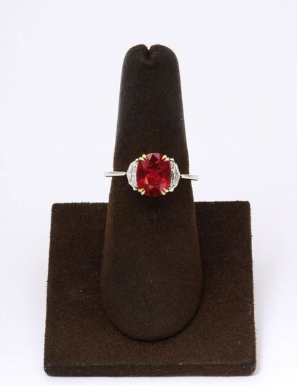 Vivid Red 3.10 Carat Ruby and Diamond Platinum Engagement Ring