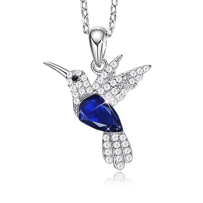 Hummingbird Silver Jewelry Set Women Pendant Necklace and Stud Earring Set Crystalsfine Animal Jewelry, Gift for Mothers Day