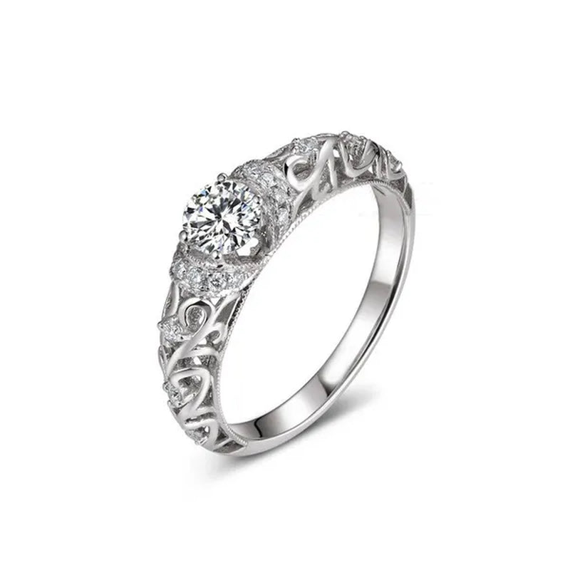 925 Sterling Silver Classical Baroque Pattern Carved White Sapphire Bride Wedding Engagement Ring Jewelry Size 4 5 6 7 8 9 10 11 12