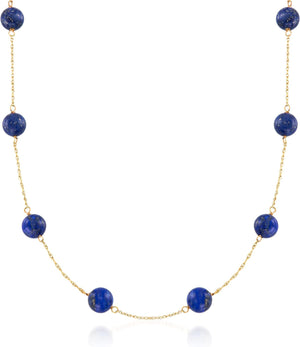 8Mm Gemstone Bead Station Necklace in 14Kt Yellow Gold