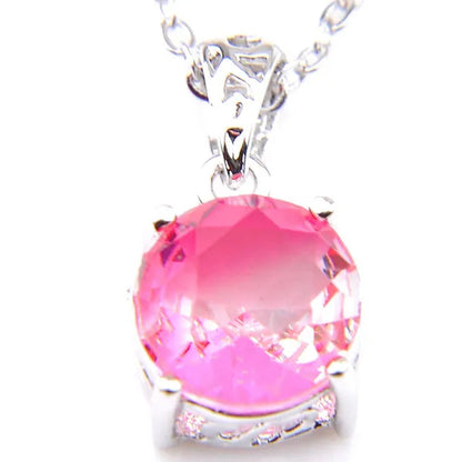 Luckyshine Dazzling Round Fire Bi-Colored Tourmaline Gemstone Silver Earrings Pendants Necklaces Jewelry Sets for Women
