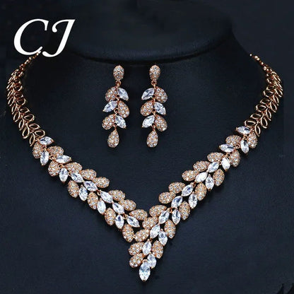 CANDICE Luxury White Gold Plated Marquise Blue Crystal Wedding Necklace Earrings Indian CZ Stone Jewelry Sets Bridal Costume Accessories