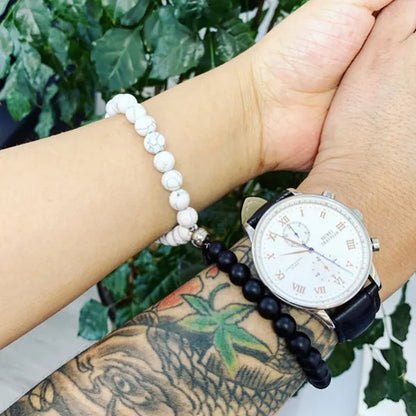 Black Frosted White Turquoise Couple Bracelet Magnet Attraction Beaded Bracelet Set A Pair of Bracelets Fashion Beaded Men's and Women's Bracelets