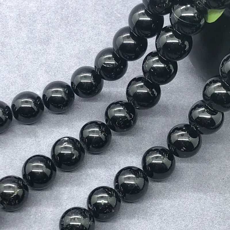 AA Black Tourmaline Jet Aphrizite Beads 4-12mm Round Natural Loose Stone DIY