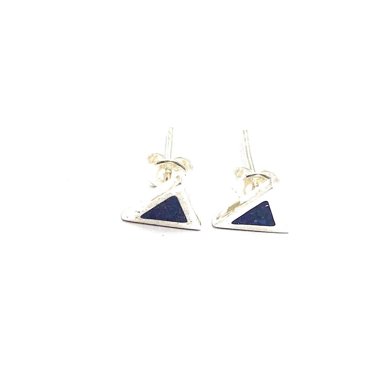 Triangle Lapis Lazuli Mosaic Micro Mosaic Sterling Silver Stud Earrings, Semi Precious Gemstone by Hstudio