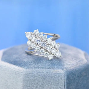 Exquisite Luxury Three Rows Sparkling Zirconia Ring Bridal Engagement Reception Anniversary Jewelry Gift