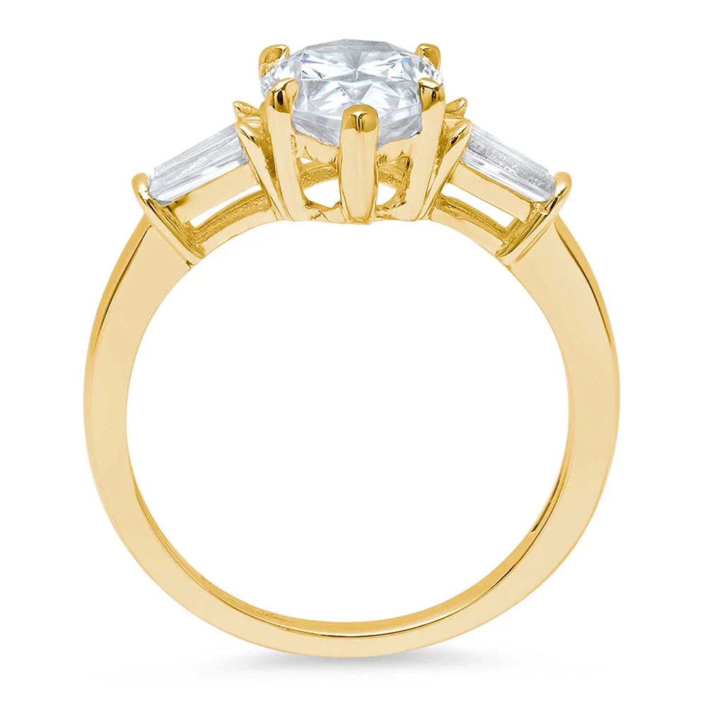 2.3 Ct Pear Cut Clear Simulated Diamond 14K Yellow Gold Anniversary Engagement 3 Stone Ring Size 5