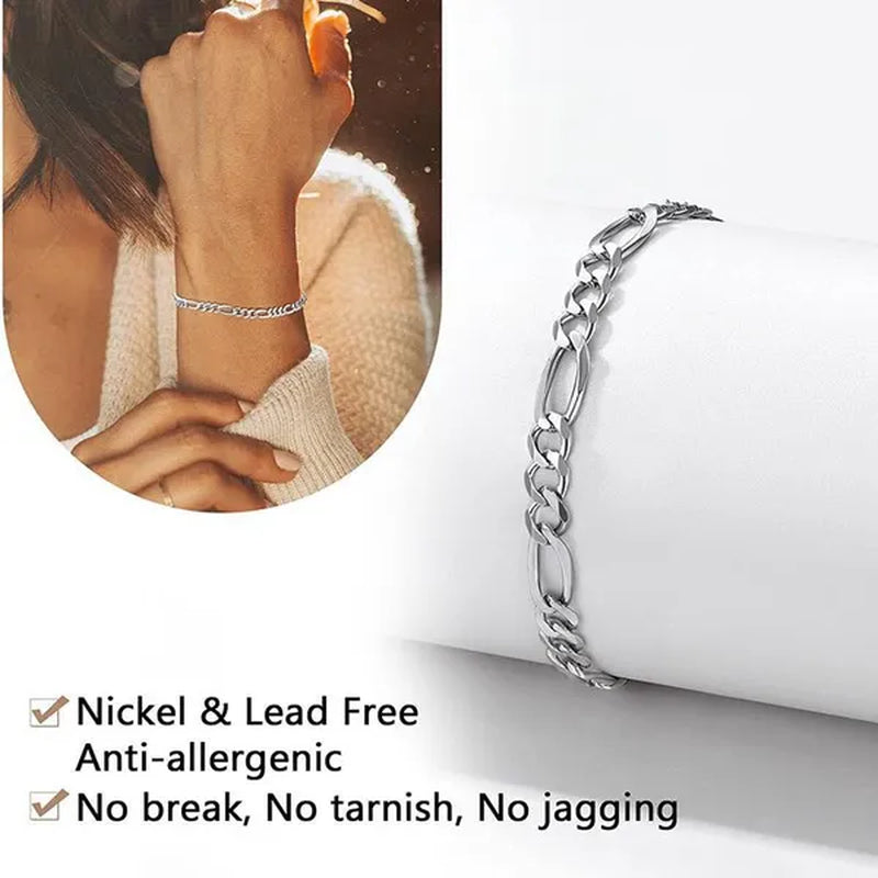 925 Sterling Silver 4/6MM Figaro Link Italian Chain Bracelets for Women Men Fashion Jewelry Christmas Gift