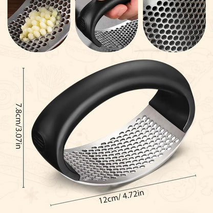 Garlic Press Rocker - 2024 NEW Stainless Steel Garlic Mincer Garlic Crusher with Peeler, New Innovative Garlic Chopper with Peeler and Scraper for Smash Garlic, Black