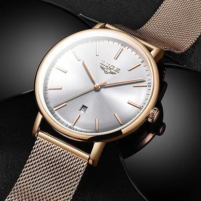 2019 LIGE Luxury Rose Gold Ladies Watch Simple Fashion Casual Ladies Watch Ultra-Thin Waterproof Quartz Watch Montre Femme